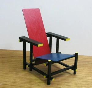 SILLA ICÓNICA roja y azul, escala 1/6, réplica en miniatura hecha a mano, muebles, coleccionable - Imagen 1 de 6