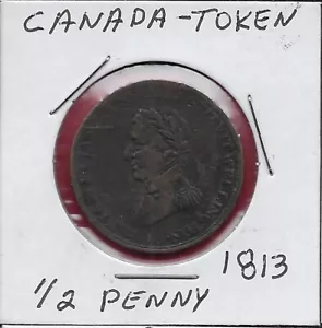 KANADA,MARKE 1/2 PENNY 1813 WELLINGTON PENINSULAR TOKEN TO PAMPLUNO, BÜSTE LINKS, Le - Bild 1 von 2
