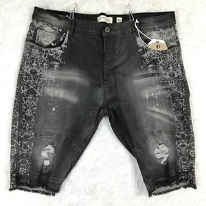 Evolution In Design Mens Shorts Denim Slim Acid Wash Black Whiskering 42 New - Picture 1 of 11