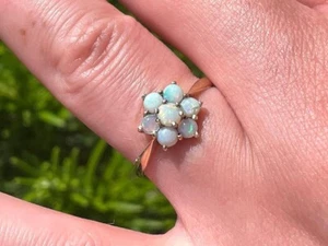1Ct Round Cut Lab Created Fire Opal 14k Yellow Gold Plated Cluster Wedding Ring - Picture 1 of 5