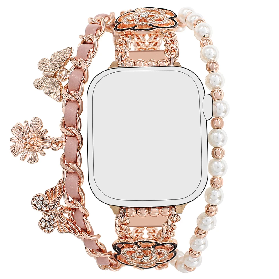 Elegante correa de metal para Apple Watch 49/46/45/44/42/41/40/38 mm bonita correa de cadena Foto 1 de 4