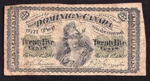 Dominion of Canada 1870 25 Cent Shinplaster Plain Dickinson-Harington - Picture 1 of 2