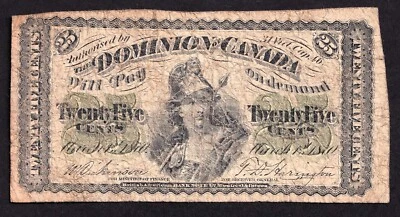 Dominion of Canada 1870 25 Cent Shinplaster Plain Dickinson-Harington - Image 1 of 2