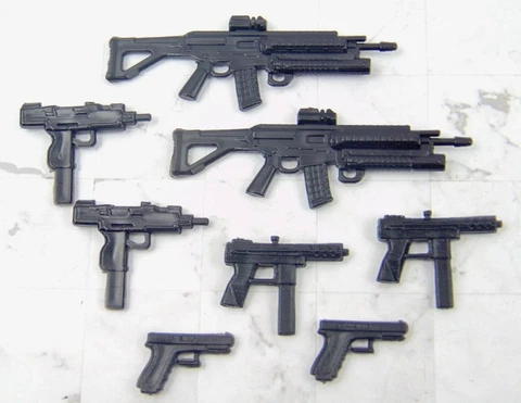 Custom Weapons 1:12 Scale for 6" Figures Rifle SMG Pistol 8pc Guns Munitions Lot Cover