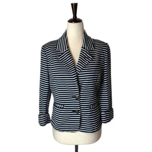 Anthropologie Cartonnier Blazer Women Small Navy White Striped Single Breasted - Picture 1 of 11