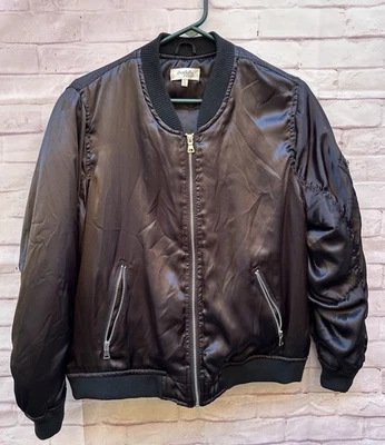 VTG Charlotte Russe Y2K Bomber  Flight Jacket Womens XL Black Satin Zip Silky - Image 1 of 4