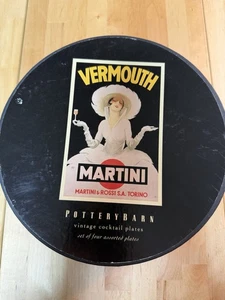 Pottery Barn Vintage Poster Cocktail Dessert Luncheon Plates 8” Set Of 4 - Picture 1 of 7