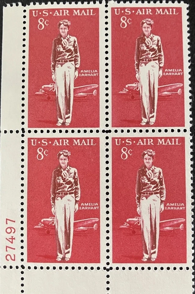 Scott’s C68 Amelia Earhart Plate Block. A Gift For Your Female Aviators. Vibrant - Image 1 of 1