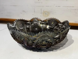 Imperial Amethyst Smoke Carnival Glass 9.75” Salad Bowl Hobstar Arches - Picture 1 of 4