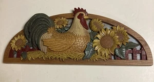 Home Interiors Rooster Sunflower Wall plaque Bakelite Style Made In USA 23.5x9.5 - Picture 1 of 11