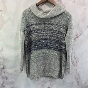J Jill Sweater Womens Small Gray Navy Blue Striped Knit Turtleneck Cowl - Picture 1 of 12
