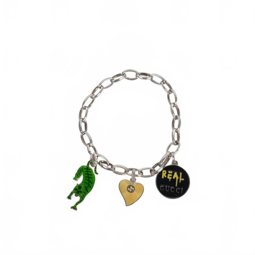 Y0717 Gucci Bracciale Ciondolo Cuore Tigre Fantasma Argento Donna Accessorio Club