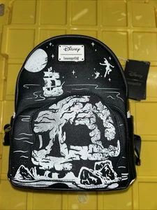 Peter Pan Skull Rock Black and White Mini Backpack - Loungefly - Disney Mini Bag - Picture 1 of 2