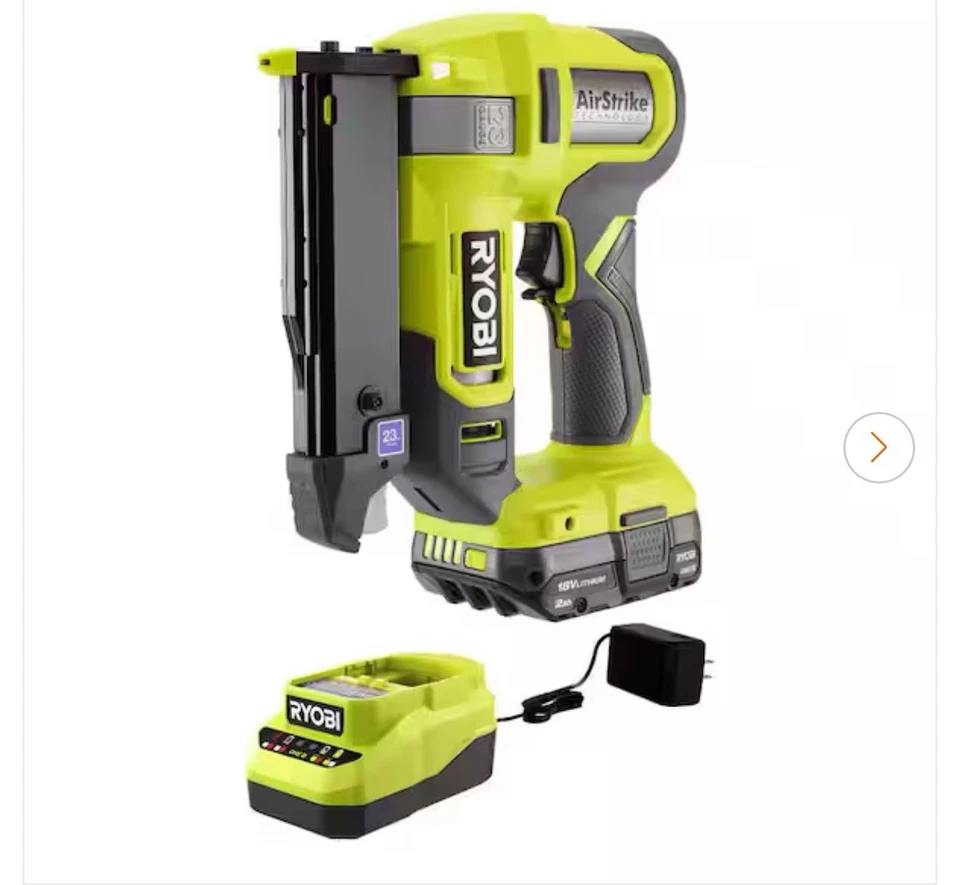 Kit de clavadora Ryobi PCL310K 18V inalámbrica Airstrike 23 GA pin con cargador de batería 1,5 Foto 1 de 1