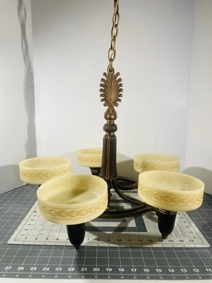 Rare Vintage Lightolier 1920’s Art Deco 5 Arm Chandolier Works - Cast Brass - Image 1 of 4