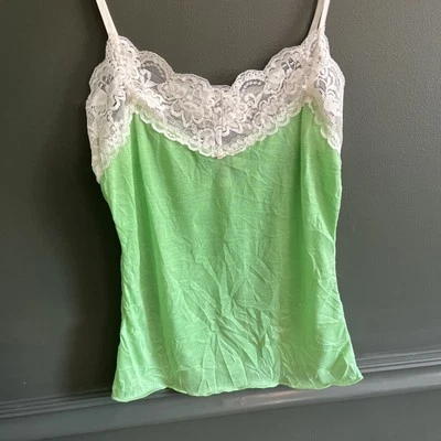 Camiseta sin mangas Bongo vintage para mujer verde/marfil encaje con cuentas Y2K años 90 cami salir - S Foto 1 de 4