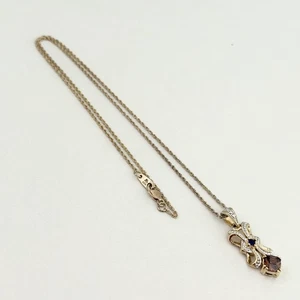 925 Sterling Silver Vintage Gold Plated Smoky Quartz Sapphire Necklace 18" - Picture 1 of 7