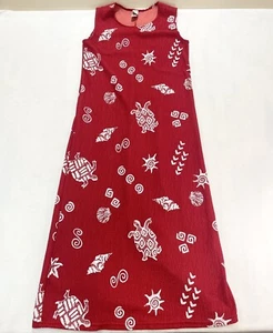 VTG Kovy Sz L Red White Turtles Besch Textured Sleeveless Long Maxi Retro Dress - Picture 1 of 9