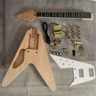 Unfinished V Electric Guitar Left-handed DIY Kit Gold Hardware Free Shipping - Image 1 of 4