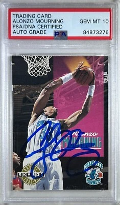 Alonzo Mourning auto 1993 Sky Box RC GEM Mint 10 Charlotte Hornets PSA Encap - Image 1 of 3