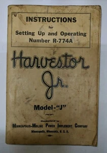 Vintage Minneapolis-Moline Harvestor Jr. Model - "J" Instruction Manual R-774A - Picture 1 of 5