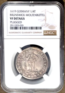 1619 German States Brunswick Wolfenbuttel 1/4 Taler NGC VF Germany Wildman - Picture 1 of 2