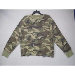 Faded Glory Green Camouflage Y2K Vintage Thermal Henley Shirt Men Size Large - Picture 1 of 7