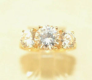 14K GELBGOLD 2,6 KARAT ZWEI RUNDE 3 STEINE CZ VERLOBUNGSRING GRÖSSE 6,55 - Bild 1 von 4