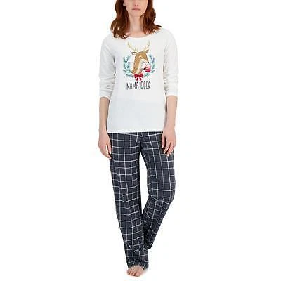 Family Pj's Para Mujer Gris Cuadros Mamá Ciervo 2 Piezas Ropa de Dormir Vacaciones a Juego Talla S Foto 1 de 1