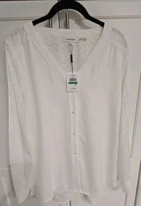 Calvin Klein Long Sleeve Blouse, V-neck, Button Down, Size Large - Picture 1 of 5