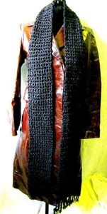 Black Scarf 101x5 Long Handmade Crochet Hand Knit Soft Warm Goth Visual Kei NWT - Picture 1 of 12