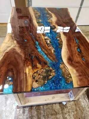 Handmade Blue Ocean Epoxy Resin Table Top | Sofa Centerpiece | Garden Home Decor - Image 1 of 3
