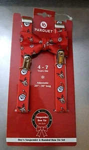 Boys Ages 4-7Christmas Suspenders And Bowtie Set Red Santa Holiday - Picture 1 of 3