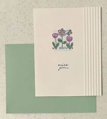 Tarjeta hecha a mano Miss You Friendship Petite Flowers en blanco por dentro con sobre Foto 1 de 2