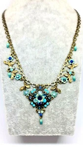 Lovely Necklace By Michal Negrin Blue Flowers Crystals #70# - Picture 1 of 12