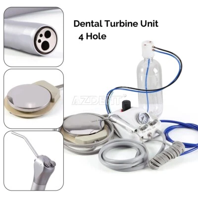 AZDENT Portable Dental Turbine Unit 3 Way Syringe Work with Air Compressor 4 Holes