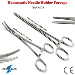 Artery Hemostat Kelly 14cm Hemostatic Clamp Locking Forceps Surgical set of 2 - Picture 1 of 5