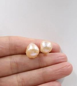 10x12 mm Pink Keshi Baroque Pearl Earrings Stud 18KGP - Picture 1 of 5