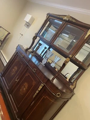 antique buffet China cabinet with original mirror Ormolu Bronze Inlaid Wood - Image 1 of 4
