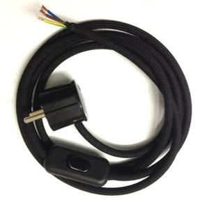 Textile Cable Alimentation Câble 3-adrig Prise Électrique Interrupteur Noir 3M - Picture 1 of 5