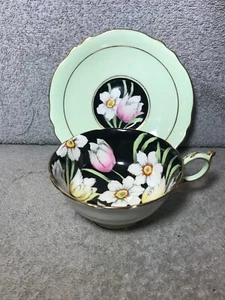 Vintage Paragon Fine Bone China. Flowers on Black Background. Double Warrant. - Picture 1 of 9
