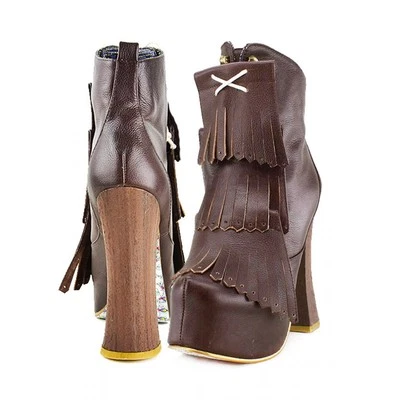 IRREGULAR CHOICE CARNABY BOND 红色棕色鞋 8.5 码 9 性感 FANCY DESIGNER 全新带盒 — 第 1/4 张图片