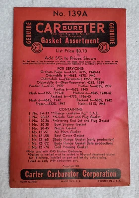 Juego de juntas de reconstrucción de carburador Carter 139A 1940-41 Graham-Paige 1936-50 Packard Foto 1 de 3