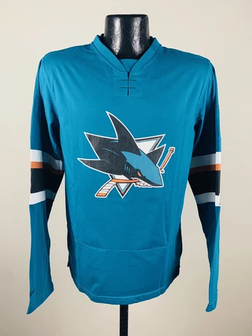 Men's Reebok San Jose Sharks Teal Faceoff Jersey Long Sleeve Tee Shirt Large Cover