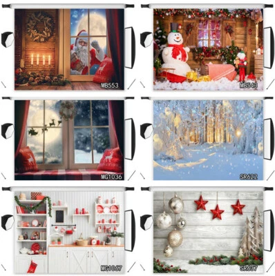 7X5FT Rustic Wood Wall Snow Kitchen Xmas Photo Background Vinyl Backdrop - Image 1 of 4