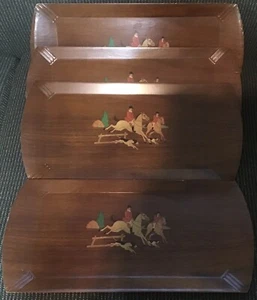 Fox Hunting Haskelite Rectangular Wood Grain Set of Four Serving Trays #1A - Picture 1 of 11