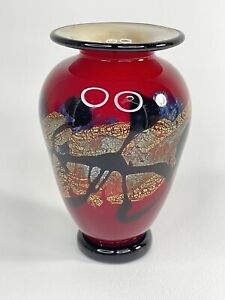 Michael Nourot Art Glass Vase Red & Tan
