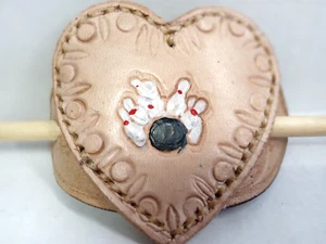 Hair BARRETTE - Leather HEART Shaped w/Bowling - Picture 1 of 3