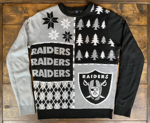NFL Team Apparel Raiders Women Winter Christmas Sweater Size L Cover