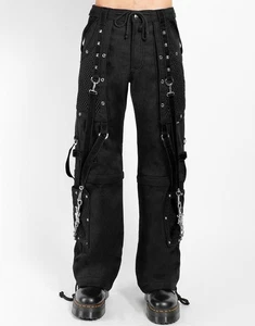 Gothic Black Zip-Off Pants – Mesh, Chains, Zippers, D-Rings, Unisex Fit - Picture 1 of 5